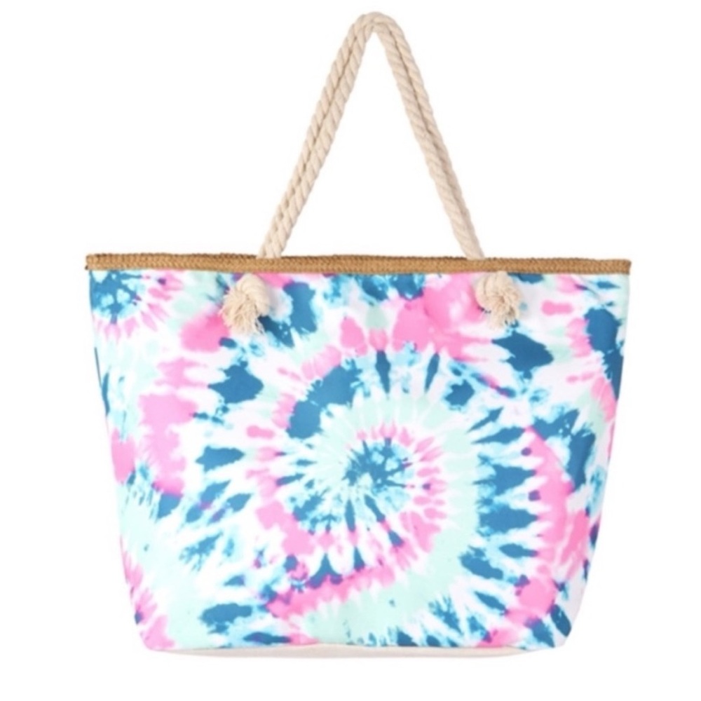 💝Boutique~Tie-Dye Canvas Tote Bag - Pink and Blue - Picture 1 of 2